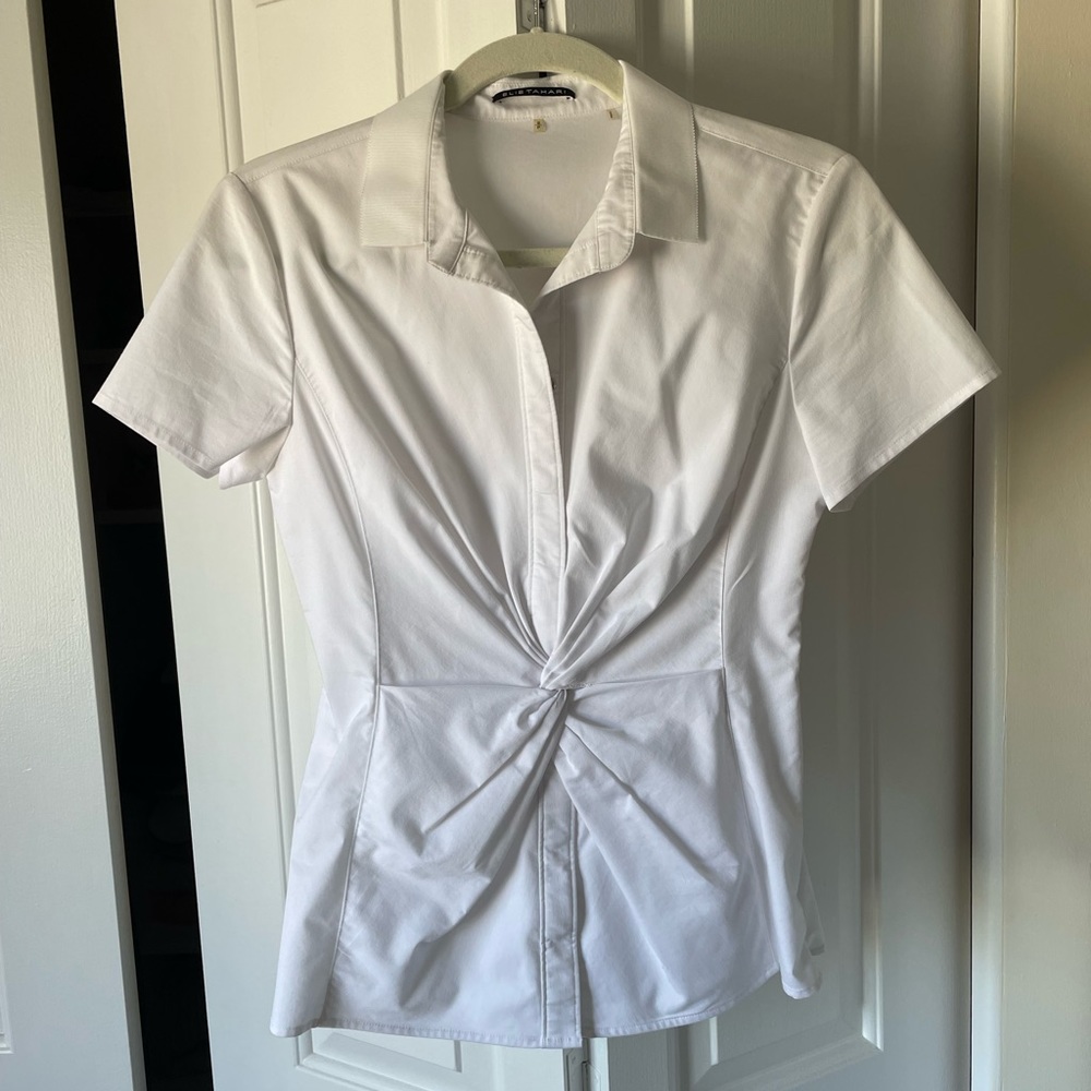 Ellie Tahari White Twist Polo